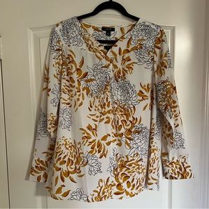 Alfani Women's Twist-Front Yellow Abstract Floral Blouse (Size L)